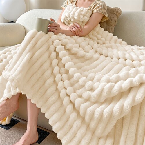 Luxury Faux Rabbit Fur Blanket, Solid Color Simple Style – Soft, Warm, and Comfortable, Suitable for Sofa, Bed, Office, and Travel – Multipurpose, Gift