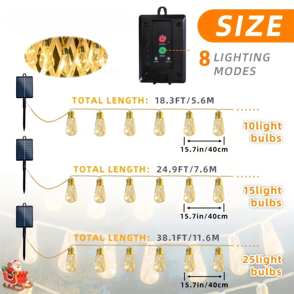 Solar Outdoor String Lights with 8 Modes Garden Lights