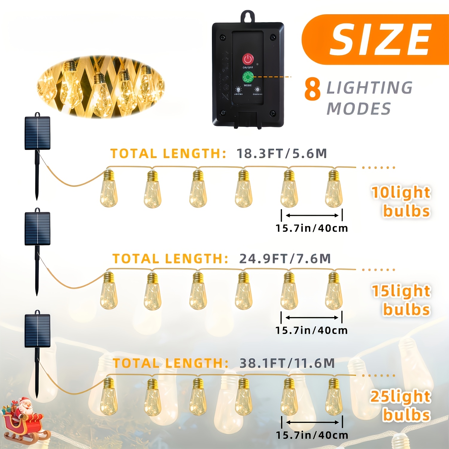 Solar Outdoor String Lights with 8 Modes Garden Lights
