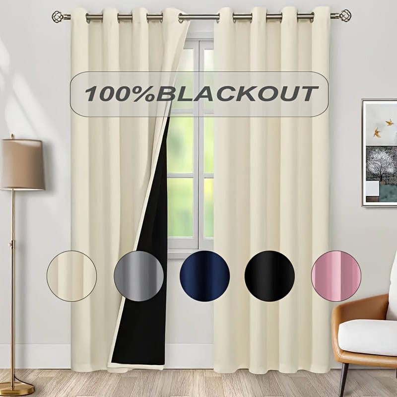 100% Blackout Curtains Thermal Noise Reducing Set
