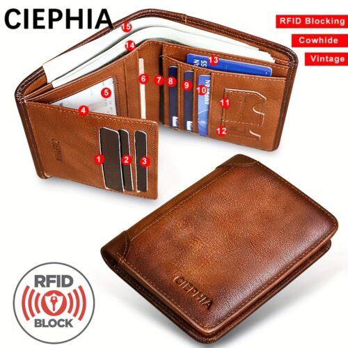 Genuine Leather Men’s Wallet with Blessing Card Set, RFID Blocking, Ultra-Thin, Top-Grain Cowhide, Compact Multi-Function ID and Credit Card Holder, Christmas Valentine’s Day Father’s Day Gift