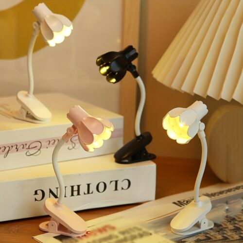 1/2/3pcs Creative Flower Shaped Clip Reading Book Light, Portable Adjustable Arm LED Mini Reading Lamp, Desktop Decoration Mini Book Lamp with Battery