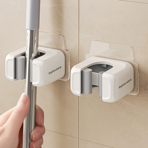 2-Pack Wall-Mounted Mop and Broom Holder, No-Drill Wall Storage Rack, Multi-Functional Tool Organizer for Bathroom and Kitchen, Garden Cleaning Accessories, Practical Household Hooks