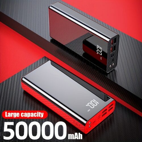50000Mah Large Capacity Fast Charging Power Bank, LED Power Display, Type-C Bidirectional Fast Charging, Five Outputs, Two Inputs, Suitable for Charging for Iphone/ for Samsung/Android Electronic Devices, Outdoor Portable Emergency Power Backup Battery Pack