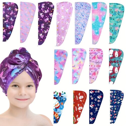 1/2pcs Quick-Dry Hair Towel Wrap – Soft Microfiber Hair Caps with Cartoon Patterns, Absorbent Bathroom Towels for Women &, Vibrant Colors (Pink, Green, Purple, Yellow, Orange, Red, Brown, Light, Dark, Light Green, Dark Green, Light Purple