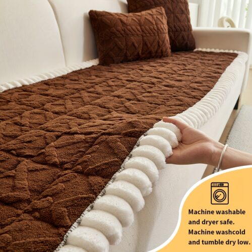 Quilted Sofa Cushion Cover, Thickened Polyester for Warmth in Autumn and Winter, Suitable for 2, 3 or 4-Seater Sofas, Boho Style, Machine Washable