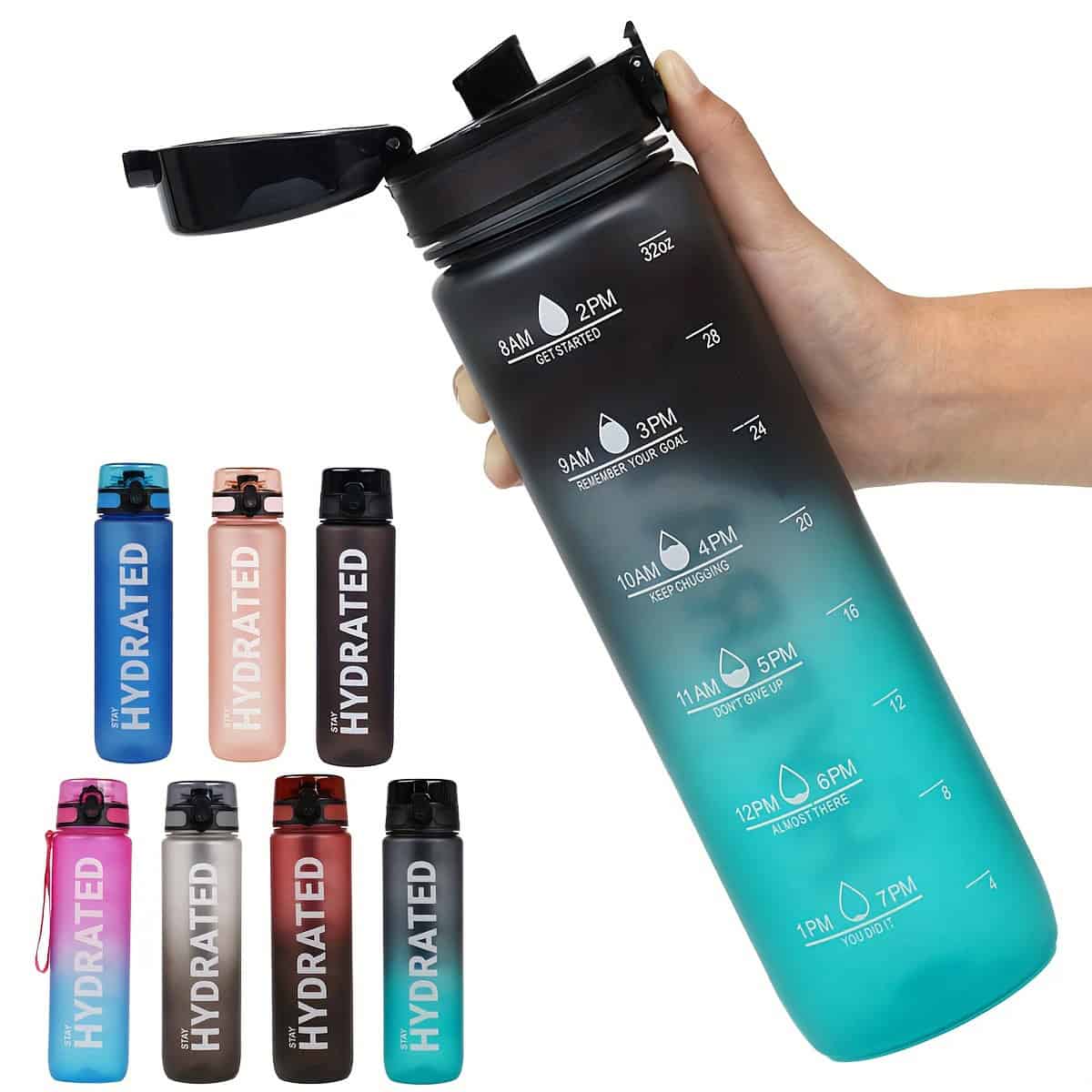 32oz Time Marker Sports Water Bottle Leak Proof 1L