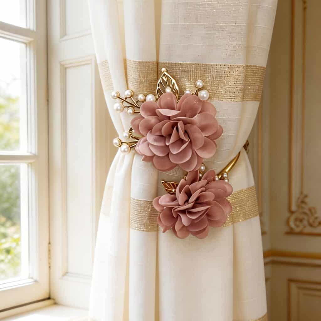 Elegant Curtain Holdback Metal Faux Pearl Flower