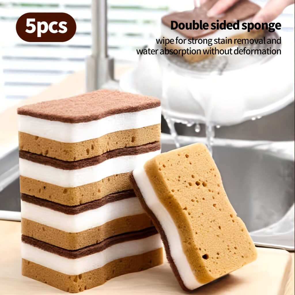 5/10/20/40pcs Seaweed Cleaning Sponges Non Scratch Kitchen Scrub Pads Set