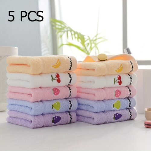 5pcs of Fruit Pattern Soft Pure Face Towels Suitable for Daily Bathing Use