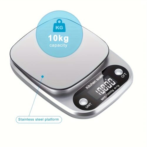 1pc 10kg Large Capacity, Accurate to 1g/5kg Capacity, Accurate to 01g Electronic Kitchen Scale, Suitable for Baking and Food Weighing. Features One-touch Reset, Unit Switch, LCD Display, Auto-off Function, and Battery Operation (AAA Batteries Not