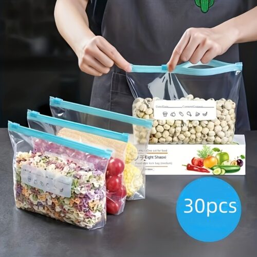 10pcs/20pcs/30pcs Reusable Food Storage Bags with Zipper, Leak-Proof & Airtight Kitchen Freshness Bags – Ideal for Food Preservation,Reusable Produce Bag