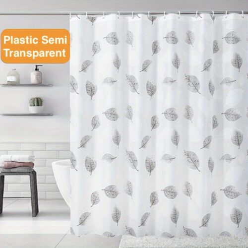 1pc Lightweight Shower Curtain Liner with Plastic Hooks, Leaf and Plaid Pattern, Bathroom Partition, Metal Grommets, Home Decor, Christmas Theme