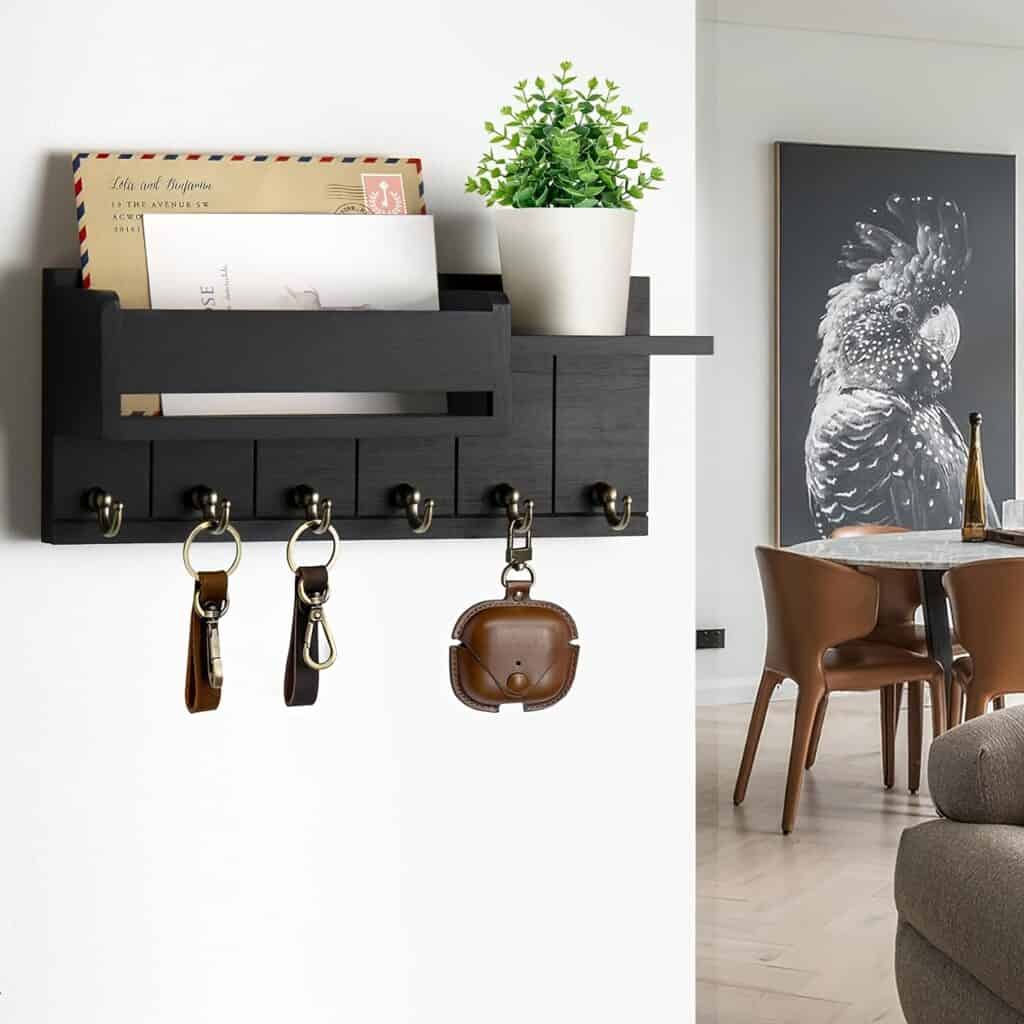 Rustic Wooden Key Holder Wall Organizer with Mail Tray
