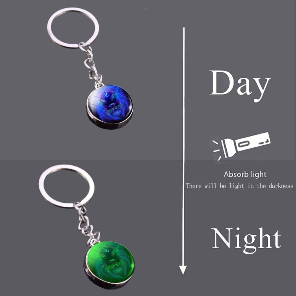 Glow in the Dark 12 Zodiac Keychain Glass Ball Keyring
