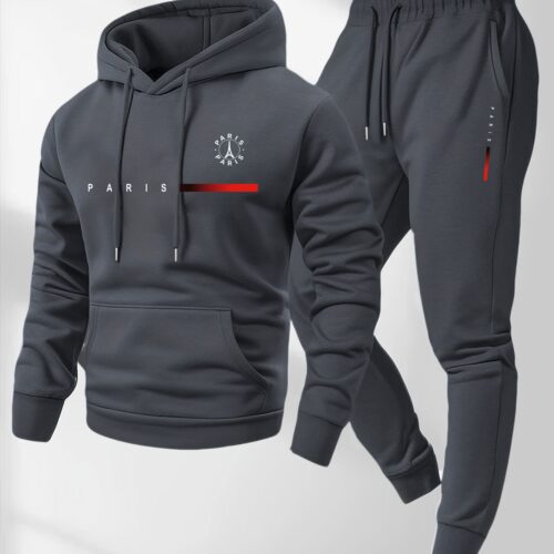 Men’s Hoodie and Jogger Set Paris Print Tracksuit