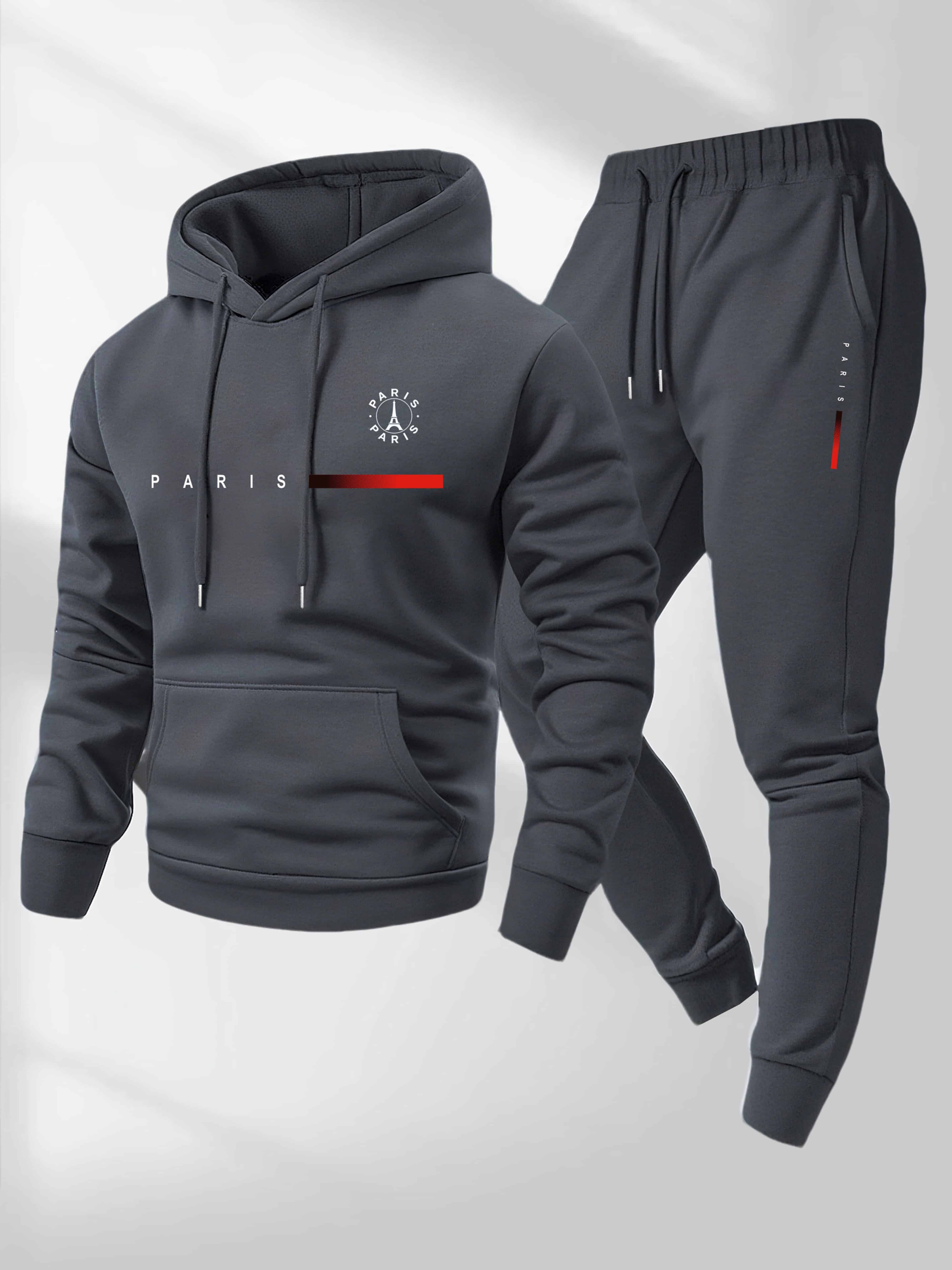 Men’s Hoodie and Jogger Set Paris Print Tracksuit