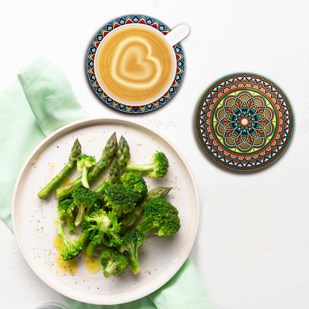 8PCS Wooden Mandala Coasters Set Table Drink Coasters