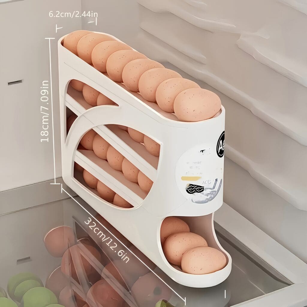 4 Tier Rolling Egg Holder Fridge Storage Organizer