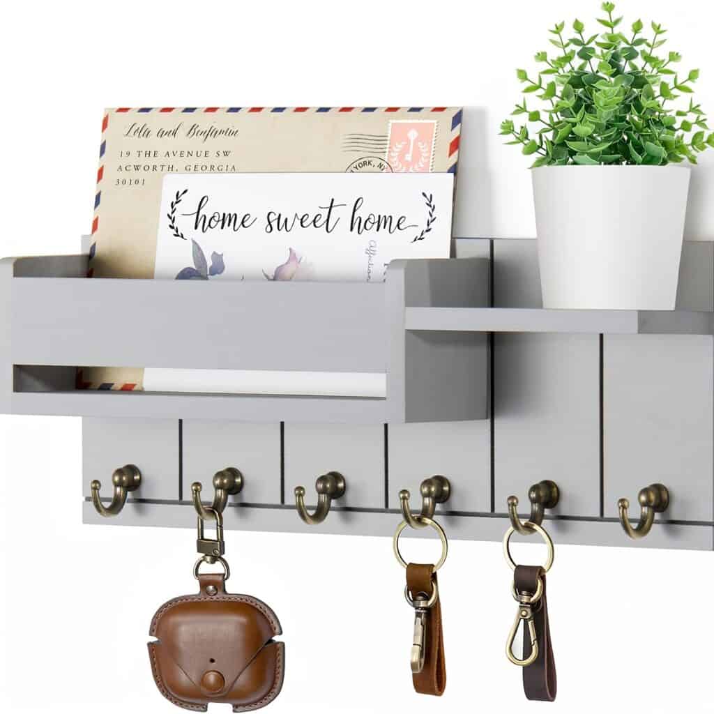 Rustic Wooden Key Holder Wall Organizer with Mail Tray