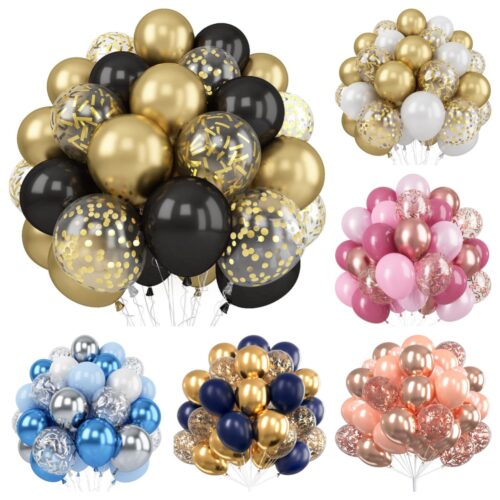 30pcs Metallic Golden Blue Silver Balloons Pearl White Latex Balloons Golden Confetti Balloons for Birthday Weddings Anniversary Bridal Shower Graduation Party Decorations