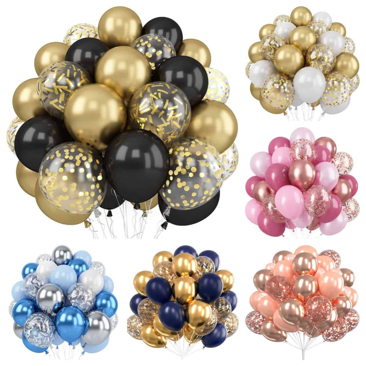 Metallic Balloon Set Gold Blue Silver Confetti 30pcs