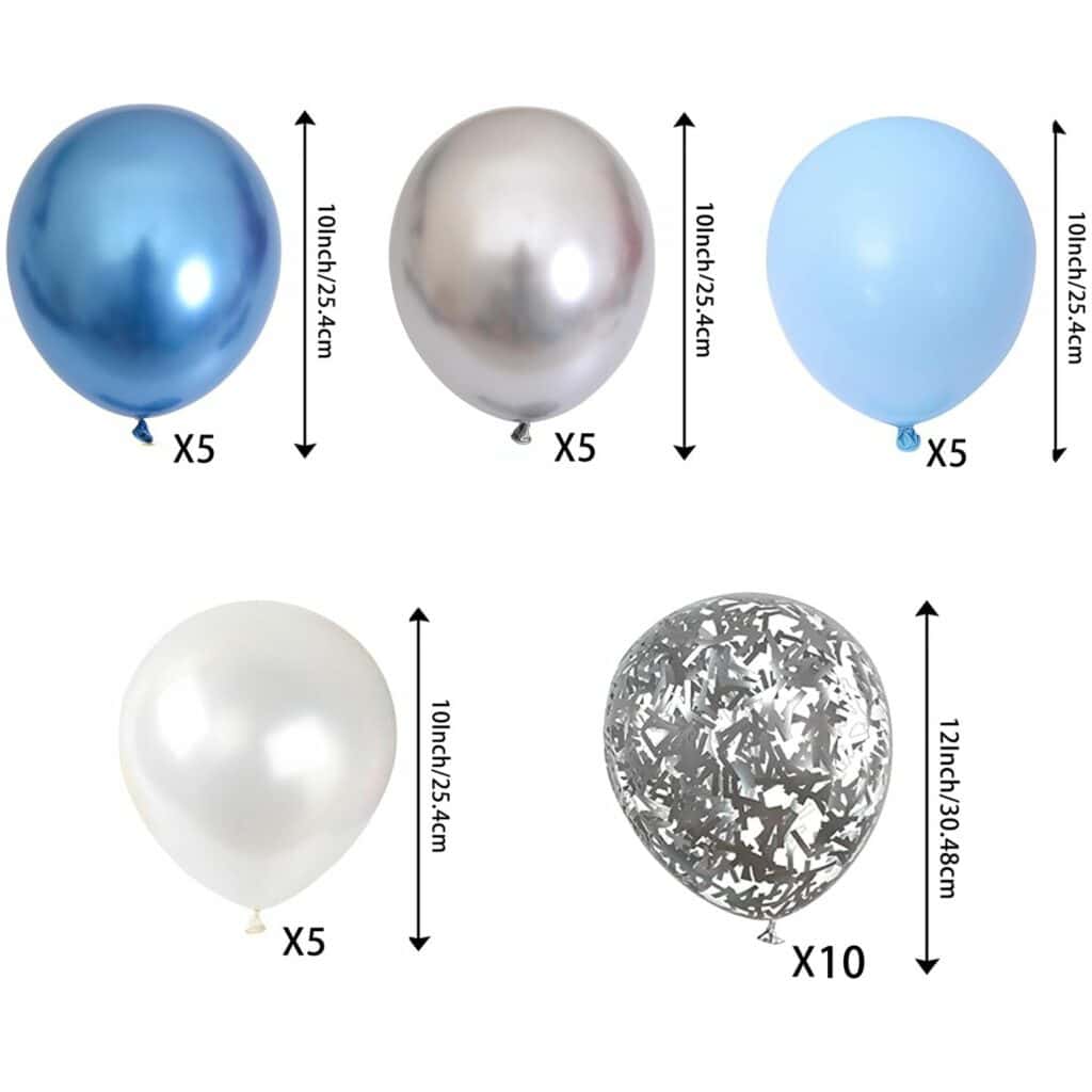 Metallic Balloon Set Gold Blue Silver Confetti 30pcs