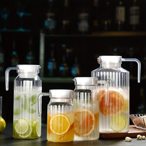 1pc Plastic Pitcher With Lid, Beverage Serveware and Storage Container for Hot Liquids or Cold Drinks, Fridge Pitcher, Juice Container, Water Jug, Iced Tea Pitcher or Milk Pitcher