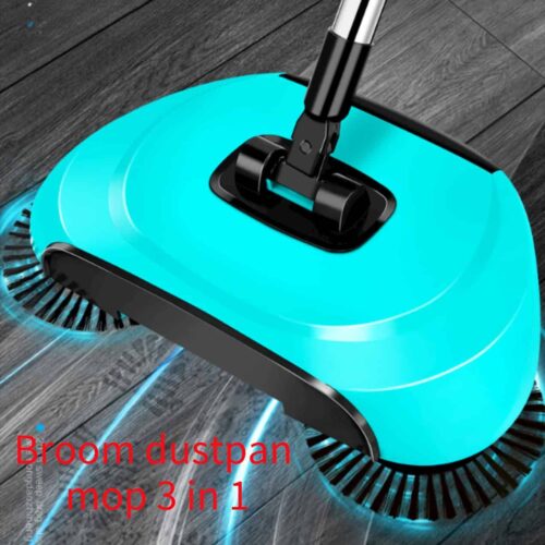 Cordless Household Wood Floor and Tile Sweeping Tool, Three-in-One Push Broom with Dustpan and Mop