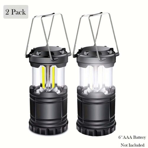 2pcs Super Bright LED Camping Lantern – Portable and Collapsible Emergency Flashlight with Battery Power (AAA Batteries Not Included)