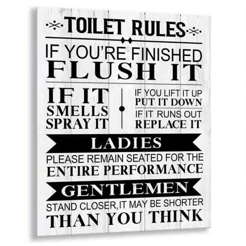 Funny Toilet Rules Bathroom Wall Art Print, Vintage Style, Glossy Finish, 8 x 10 Inches, Unframed, Paper, Brown or White Background