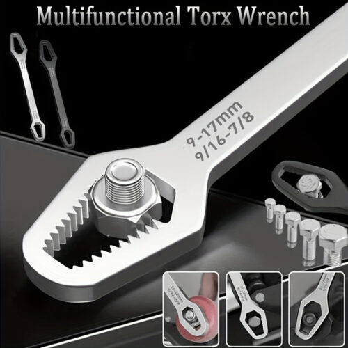 1pc Multifunctional Black Torx Wrench – Adjustable Self-Tightening Double-Head Spanner with 3-17Mm Caliber, 5Mm Thick Durable Design And Portable Handle, Suitable for Car Repair And Home Projects – Random Style As Actual