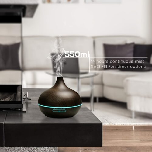 1pc 500Ml Essential Oil Diffuser Mute Ultrasonic Air Humidification Atomizer Push Button Control Aroma Diffuser Timeable Settings Continuous Spray for Home Living Room Bedroom Office And Hotel