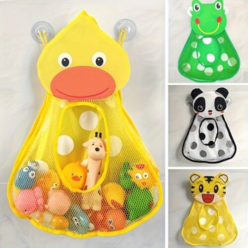 1pc Adorable Animal-Themed Bath Toy Organizer – Durable PVC Hanging Storage Bag with Suction Cups, Mesh Design for Easy Access, Perfect for Bathroom & Bathtub Playtime Toys,christmas and Thanksgiving Gifts