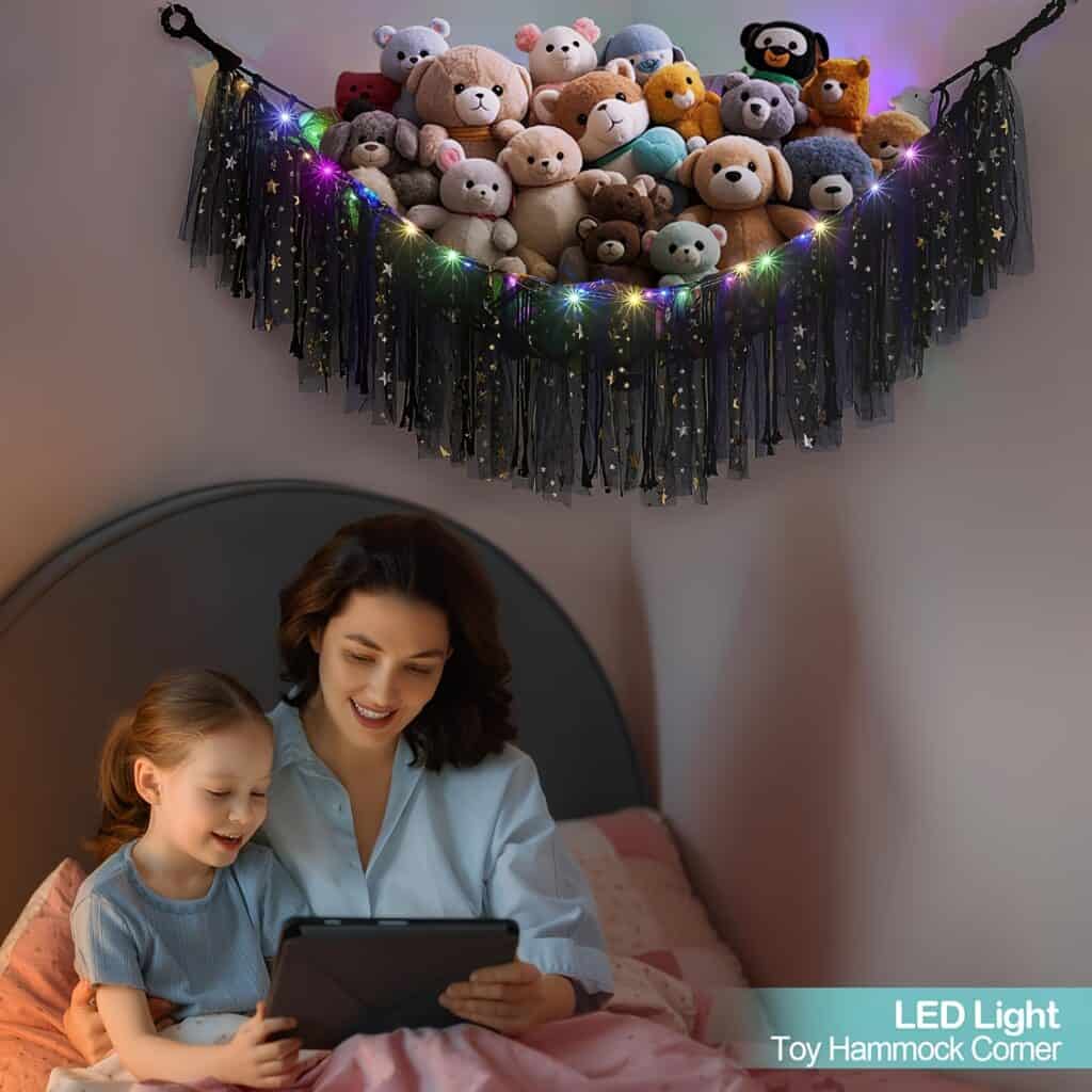 LED Stuffed Animal Hammock Net for Kids Toy Storage