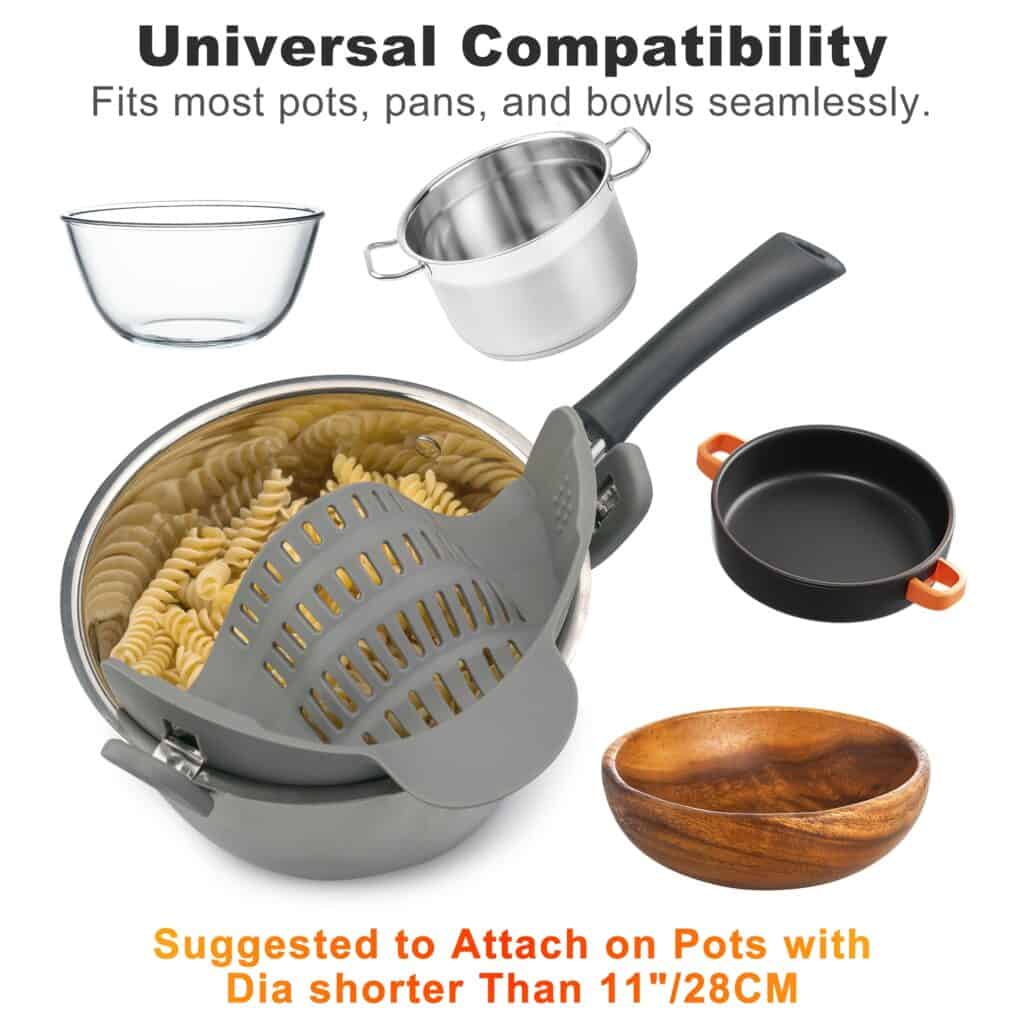 Clip-On Pasta Strainer for Pots and Pans Kitchen Tool