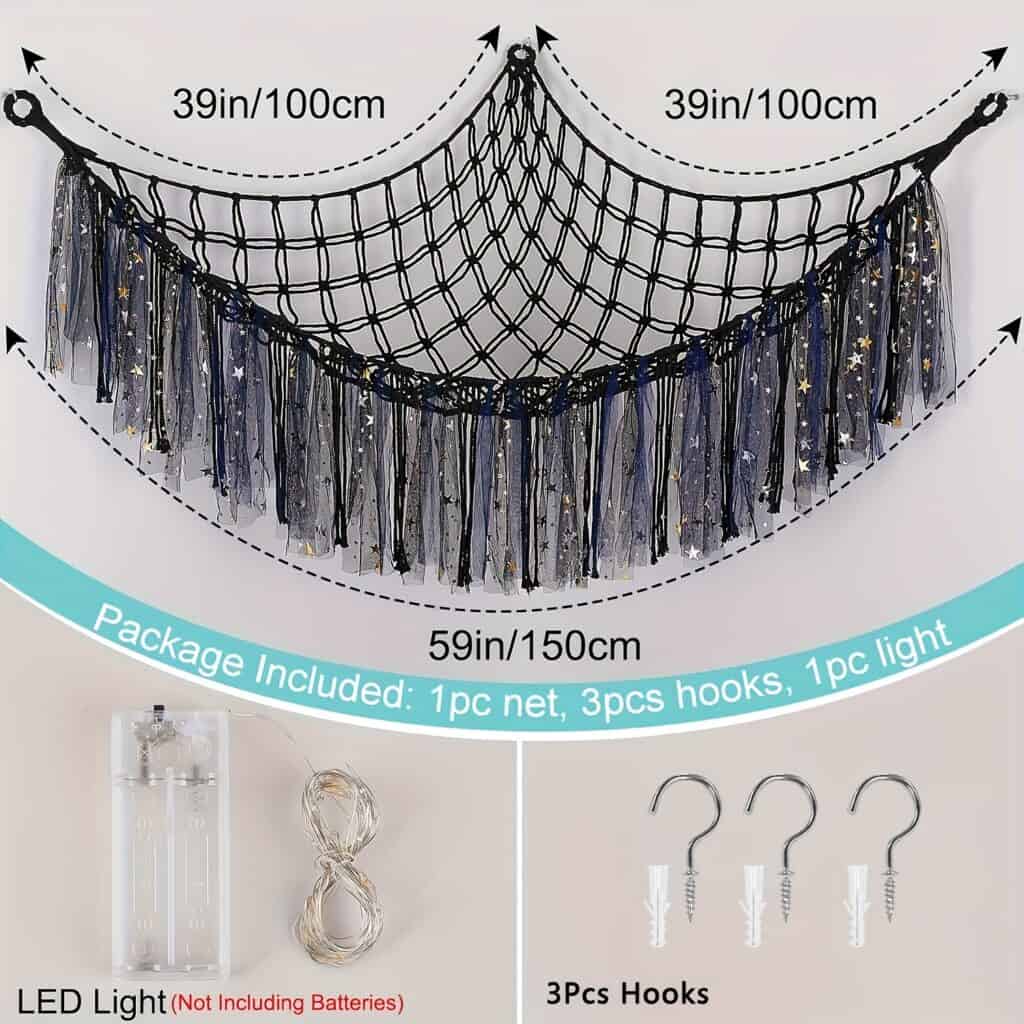 LED Stuffed Animal Hammock Net for Kids Toy Storage