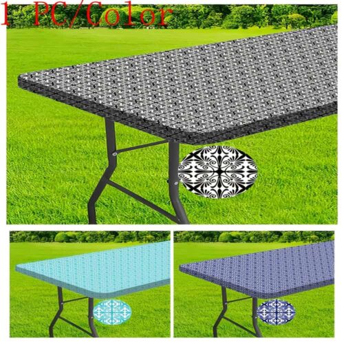 1pc Rectangle Table Cover, Durable Polyester, Washable with Elastic Edges, for Camping, Picnics, Garden Parties, Navy Blue