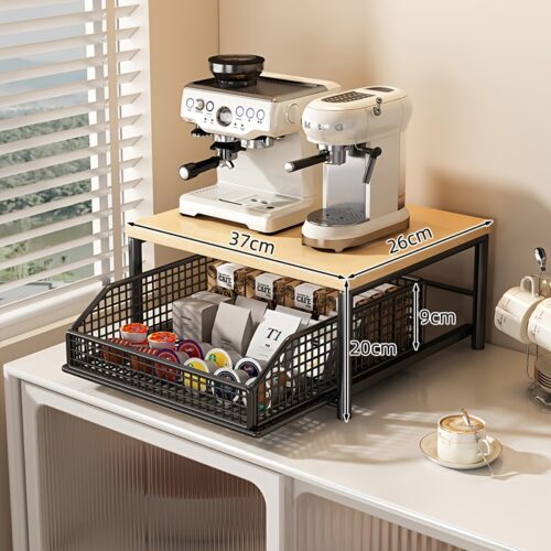 Modern Kitchen Microwave Stand with Storage Drawers – Sturdy Solid Wood And Metal Construction, Space-Saving Countertop Storage Rack for Appliances, Tableware, And Dishes. Stylish Design Accommodates Household Appliances