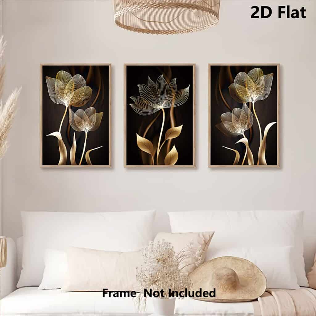 Black and Gold Flower Wall Art Canvas Decor
