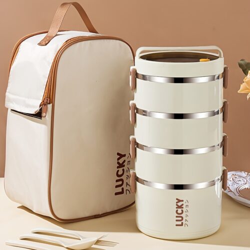 1pc/Set Large Capacity Stainless Steel Lunch Box with Lunch Bag – Thermal Insulation Bento Box for School, Camping, And Work – Perfect for Student And Workers – Back to School Essential