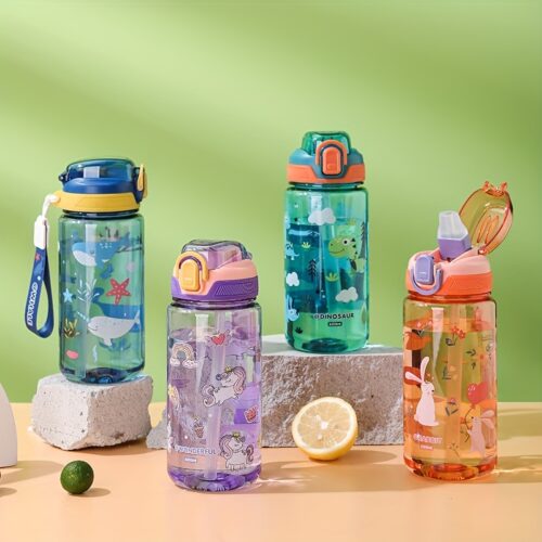 1pc – 21.1oz/600ml Cartoon Water Bottle, Cute Leak-Proof Tumbler with Bouncing Lid, Household Plastic Water Bottle, Suitable for Outdoor Sports and Camping