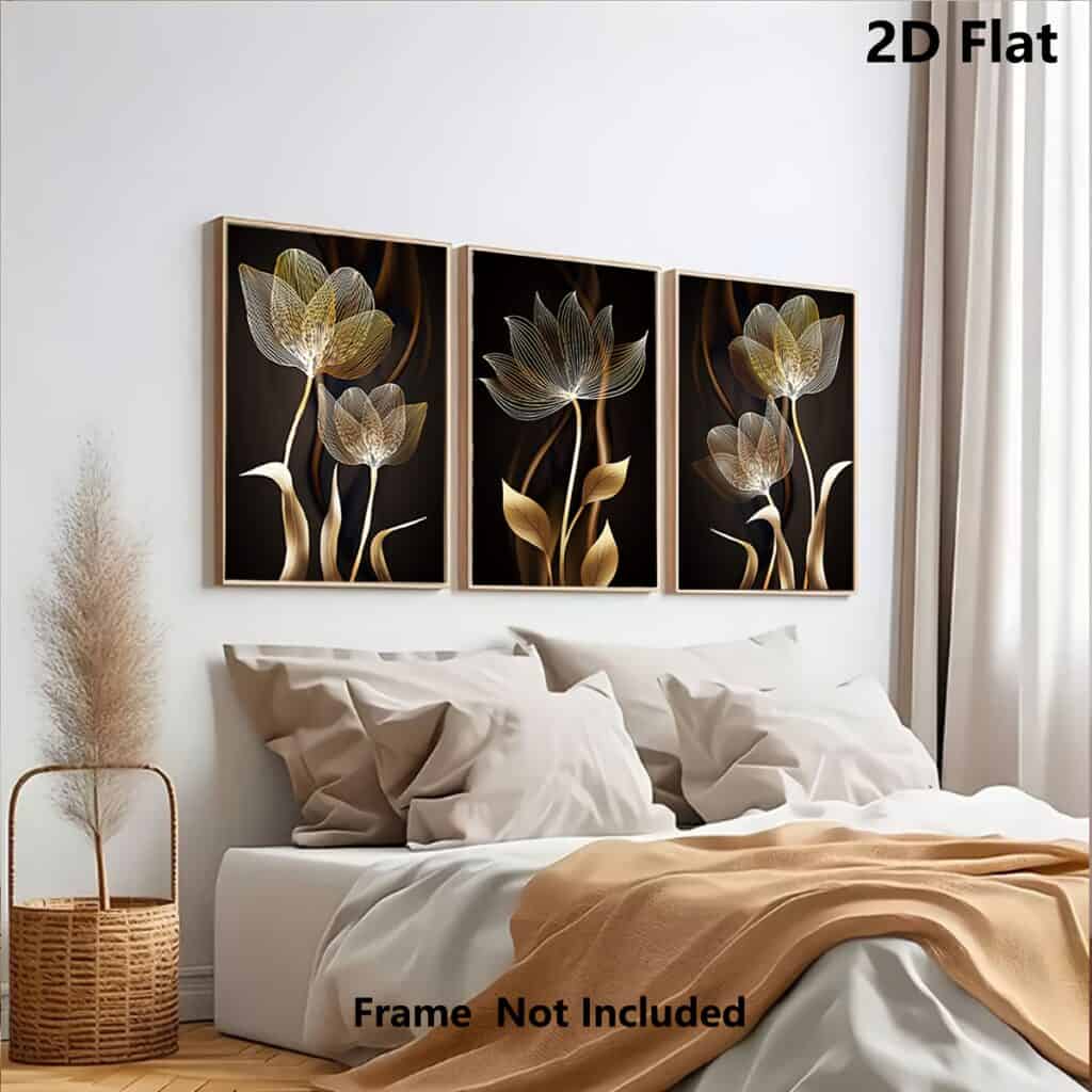 Black and Gold Flower Wall Art Canvas Decor
