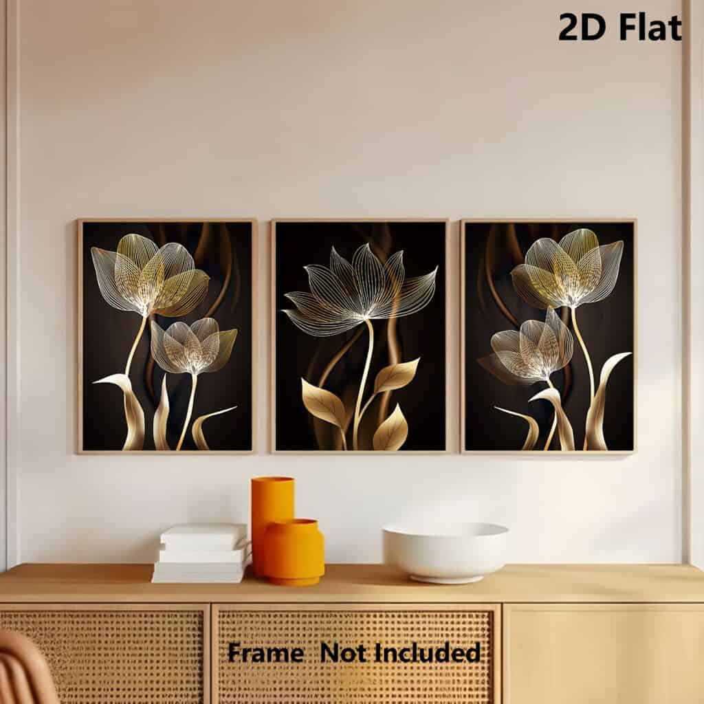 Black and Gold Flower Wall Art Canvas Decor