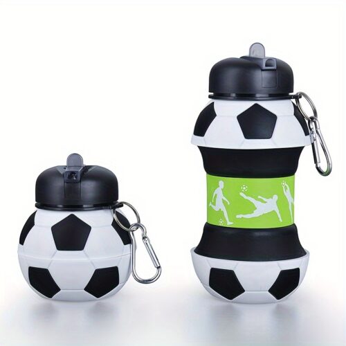 Outdoor Sports Water Bottle Football Folding Silicone Water Bottle High Temperature Resistance Camping Picnic Folding Cup Portable Travel Water Bottle for Adults And Restaurants/Cafes