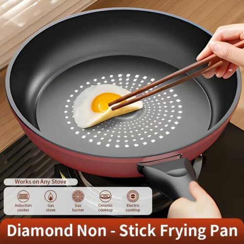 Cast Iron Skillet Nonstick Fry Pan, Induction Compatible, Lightweight Smokeless Frying Pan for Gas & Smooth Surface Stovetops, for Steak, Pancakes, Breakfast, Diamond Pattern Random