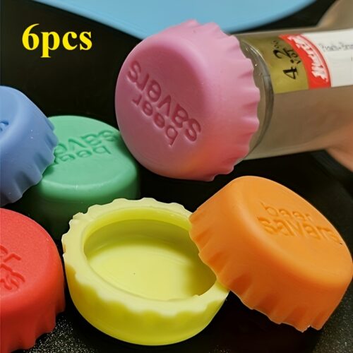 6pcs Set Reusable Silicone Bottle Caps – Airtight Sealer for Beer, Wine, Vinegar & More – Leak-Proof, Durable, Practical & Colorful Storage Solution for Beverages and Kitchen