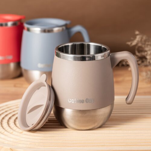 1pc 500Ml Covered Mug Coffee Cup Double-Layer Heat-Resistant Stainless Steel Coffee Cup Water Cup Suitable for Family Outdoor Camping Birthday Gifts, Holiday Gifts, Thanksgiving Gifts, Christmas Gifts