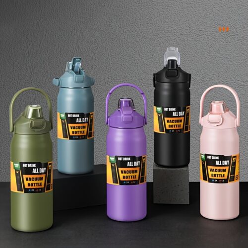 1pc 1500/1200Ml Stainless Steel Vacuum Cup with Handle Leakproof Large Capacity Insulation Water Bottle for Outdoor Sports Fitness Summer Winter Drinkware