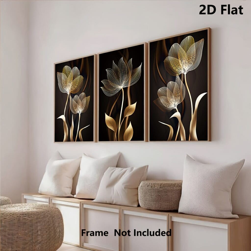 Black and Gold Flower Wall Art Canvas Decor